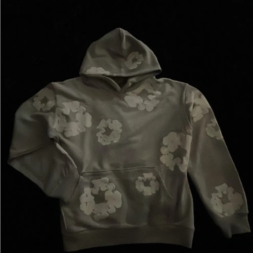 Gray Hoodie with White Floral Pattern